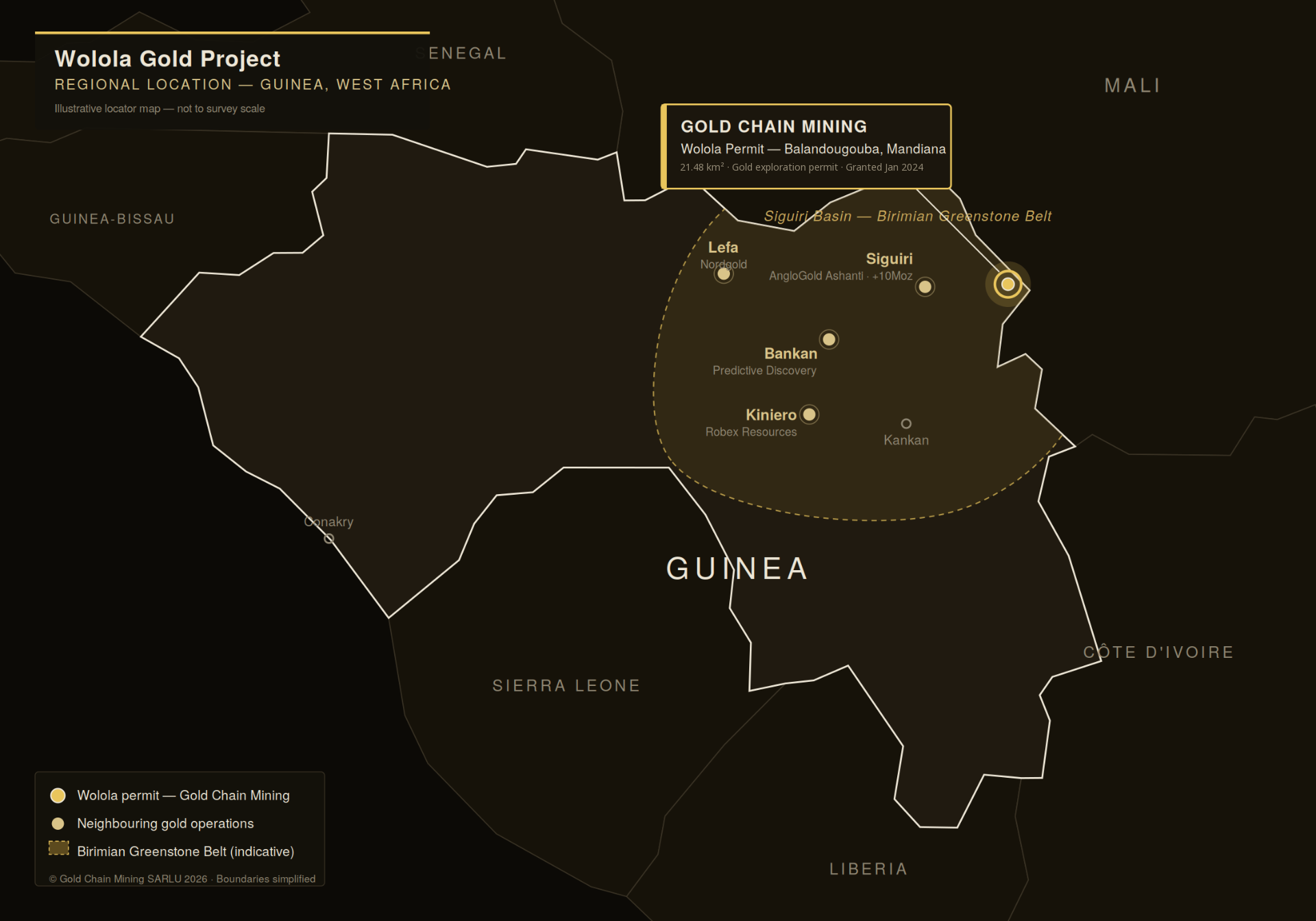 Regional locator map — Wolola Gold Project, Guinea